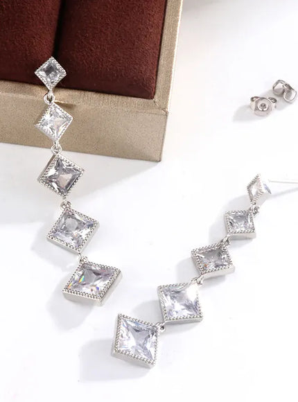 KissICON Elegant Fringe Geometric Diamond Square Long Zircon Earrings