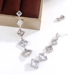 KissICON Elegant Fringe Geometric Diamond Square Long Zircon Earrings