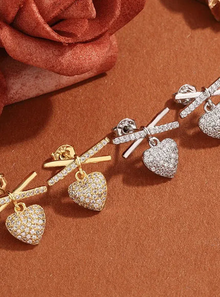 KissICON 💋 Elegant Full-Diamond Heart Earrings - Sparkling Zircon