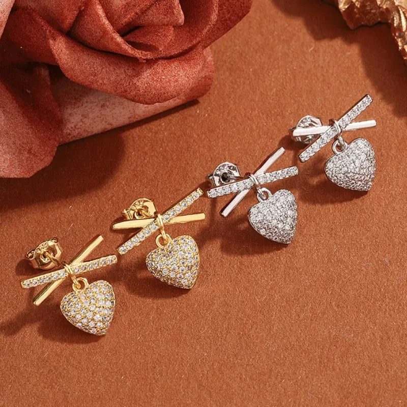 KissICON 💋 Elegant Full-Diamond Heart Earrings - Sparkling Zircon