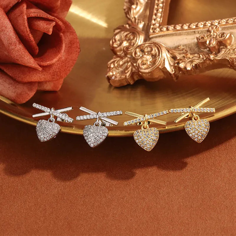 KissICON 💋 Elegant Full-Diamond Heart Earrings - Sparkling Zircon