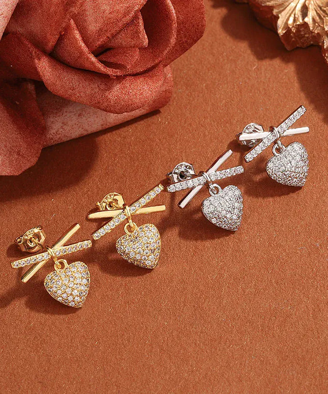 KissICON 💋 Elegant Full-Diamond Heart Earrings - Sparkling Zircon