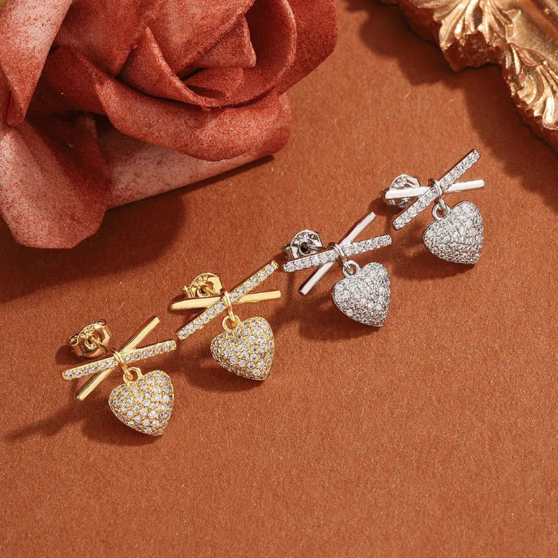 KissICON 💋 Elegant Full-Diamond Heart Earrings - Sparkling Zircon