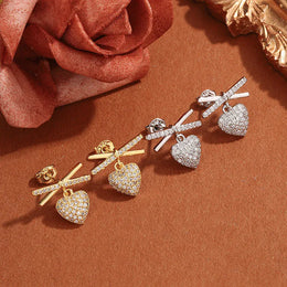 KissICON 💋 Elegant Full-Diamond Heart Earrings - Sparkling Zircon