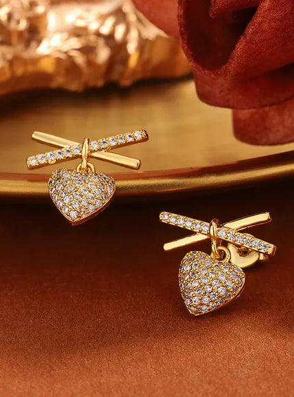 KissICON 💋 Elegant Full-Diamond Heart Earrings - Sparkling Zircon