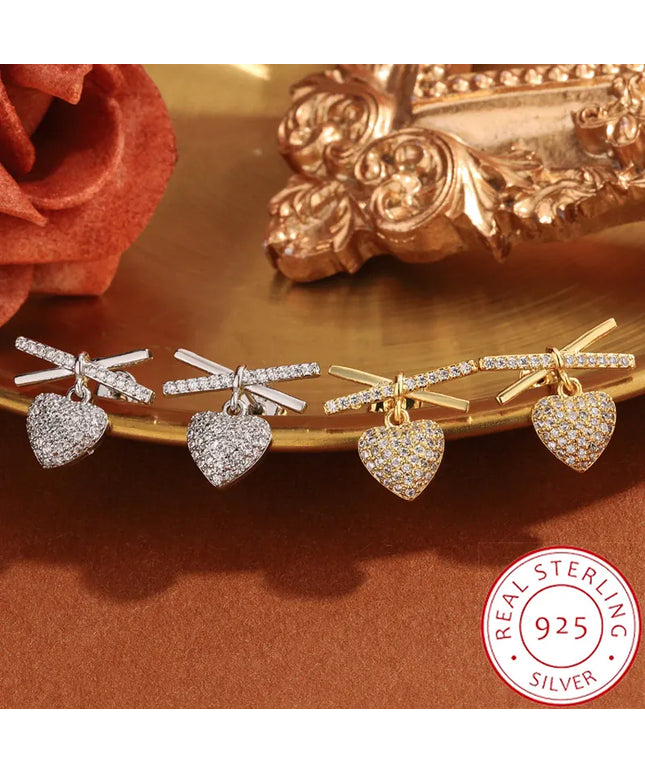 KissICON 💋 Elegant Full-Diamond Heart Earrings - Sparkling Zircon