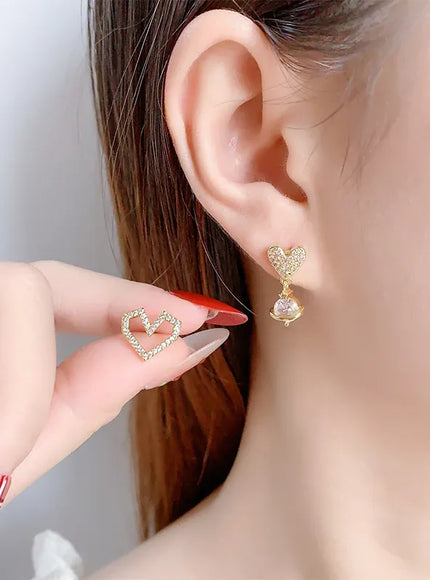 KissICON 💋 Elegant Full-Diamond Heart Earrings - Sparkling Zircon