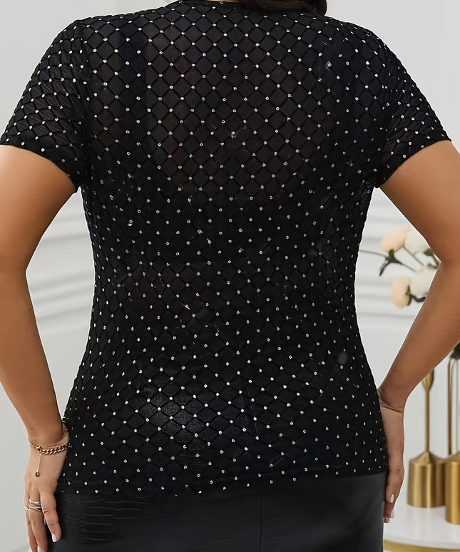 jkthpu-45 Elegant Glitter Mesh SemiSheer Party Blouse