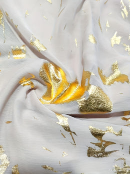 jkthpu-45 Elegant Gold Print Plus Size VNeck Sheer TieWaist Blouse