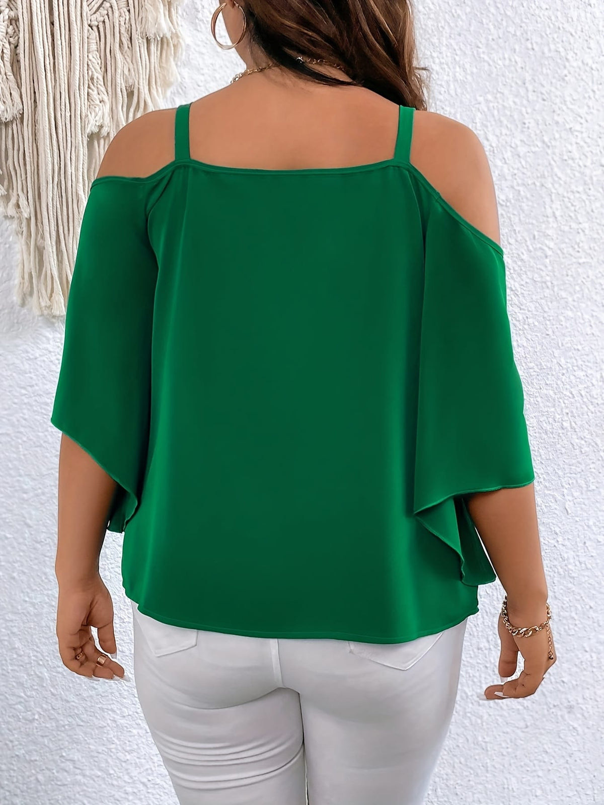 jkthpu-45 Elegant Green OffShoulder Plus Size Blouse
