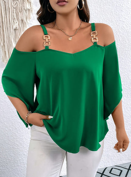jkthpu-45 Elegant Green OffShoulder Plus Size Blouse