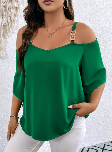 jkthpu-45 Elegant Green OffShoulder Plus Size Blouse