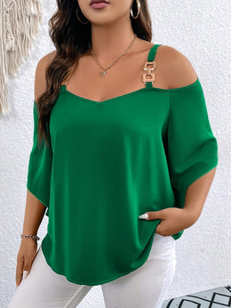 jkthpu-45 Elegant Green OffShoulder Plus Size Blouse