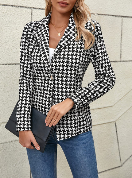 KissICON Elegant Houndstooth Blazer – Machine Washable Allseason