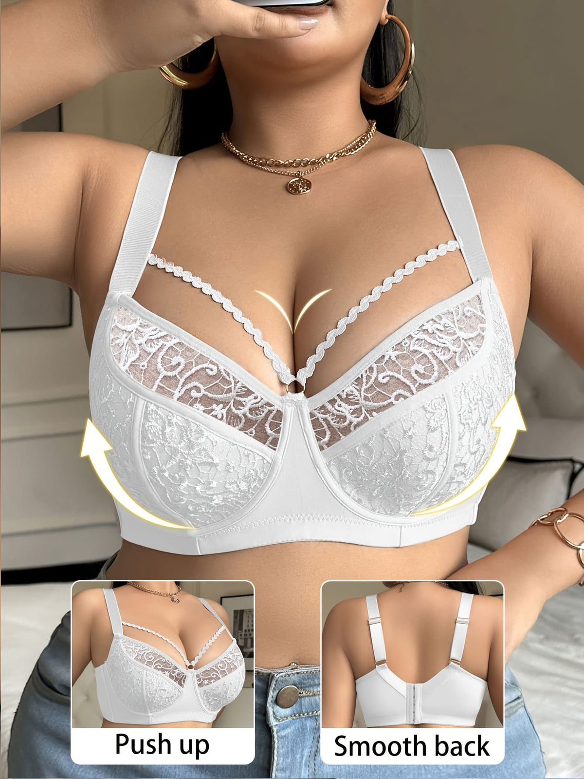 jkthpu-45 Elegant Lace PushUp Bra Breathable NonSlip Comfort