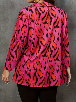 jkthpu-45 Elegant Leopard Print Open Front Cardigan Blazer