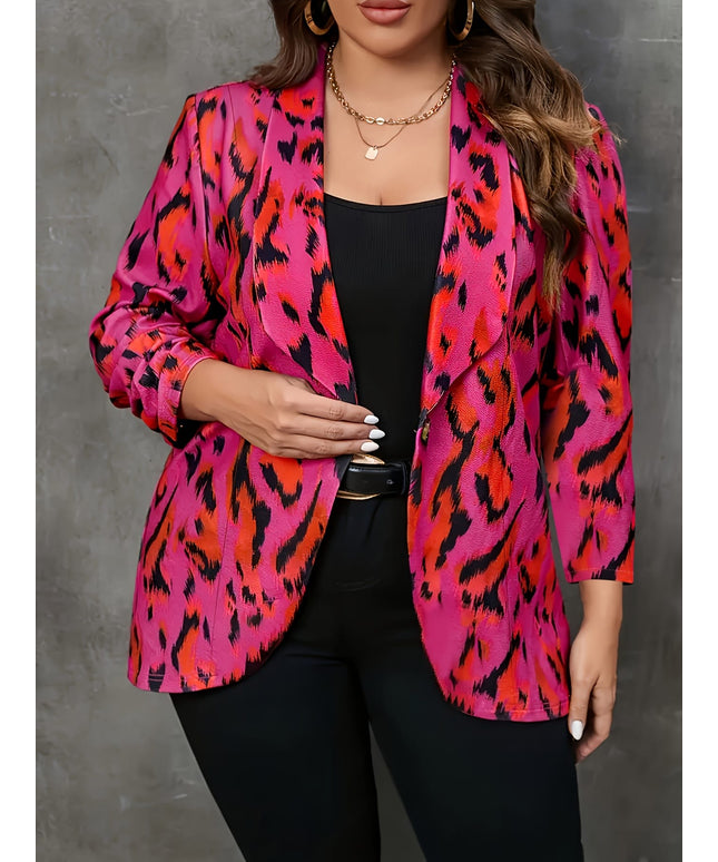 jkthpu-45 Elegant Leopard Print Open Front Cardigan Blazer