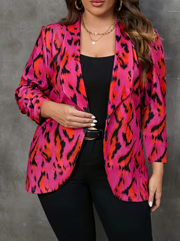 jkthpu-45 Elegant Leopard Print Open Front Cardigan Blazer