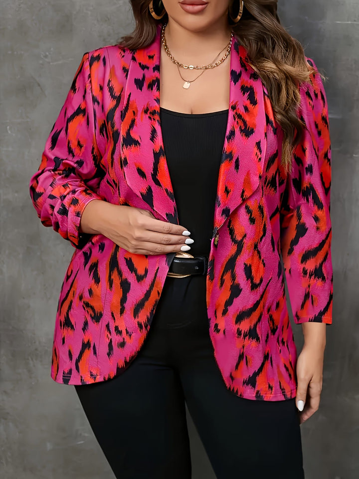 Elegant Leopard Print Open Front Cardigan Blazer