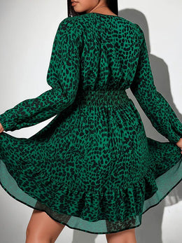 KissICON Dress Elegant Leopard V-Neck Plus Size A-Line Party Dress