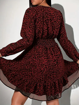 KissICON Dress Elegant Leopard V-Neck Plus Size A-Line Party Dress