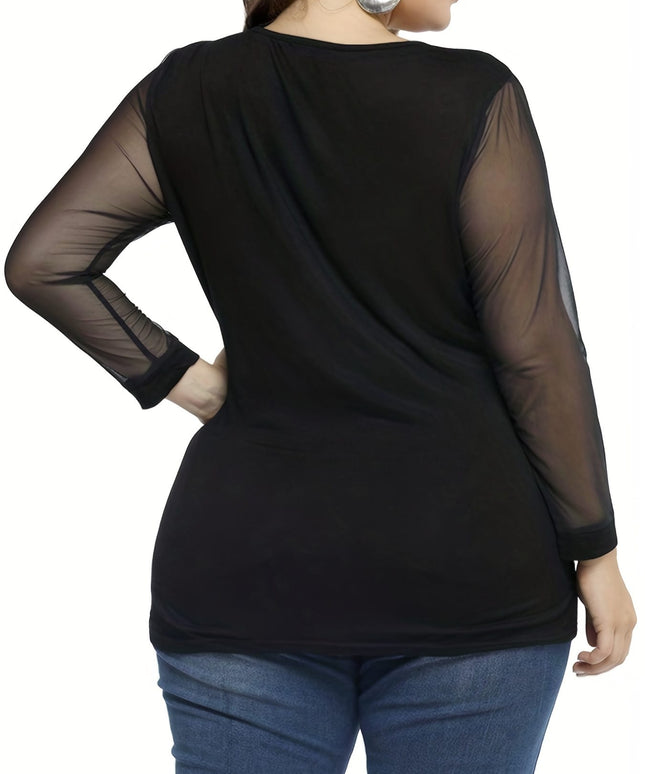 jkthpu-45 Elegant Mesh Panel Stretchy Blouse Versatile Style