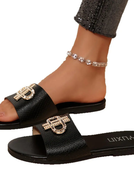 jkthpu-45 Elegant Metal Trim Flat Sandals for Chic Everyday Style