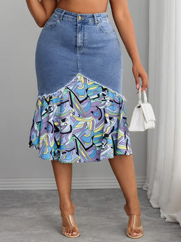jkthpu-45 Elegant NonSeeThrough Frayed Hem MidLength Denim Skirt