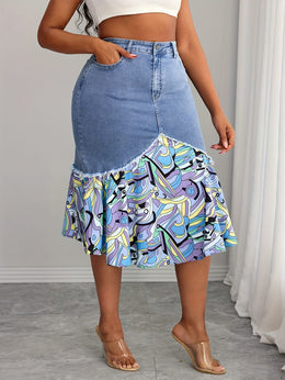 jkthpu-45 Elegant NonSeeThrough Frayed Hem MidLength Denim Skirt