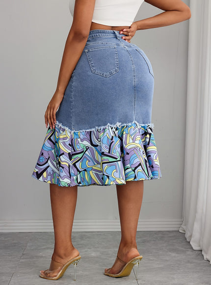 jkthpu-45 Elegant NonSeeThrough Frayed Hem MidLength Denim Skirt