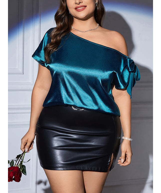 jkthpu-45 Elegant Off-Shoulder Knit Cardigan for Women - Solid Color, Medium Stretch, Short Sleeve, Summer Casual Wear, Plus Size