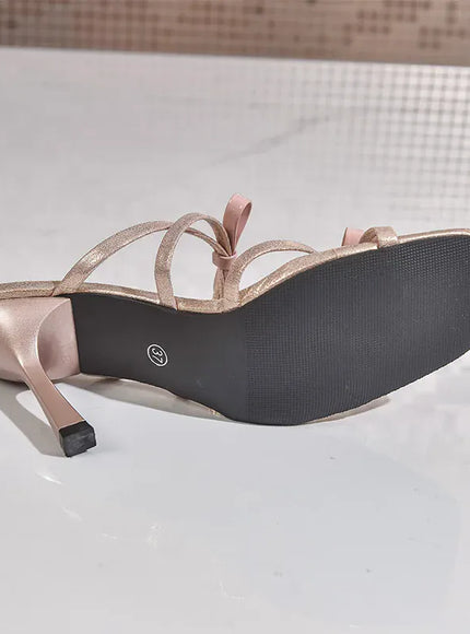 KissICON Elegant Pink High Heels Sandals Women Bowtie Shiny