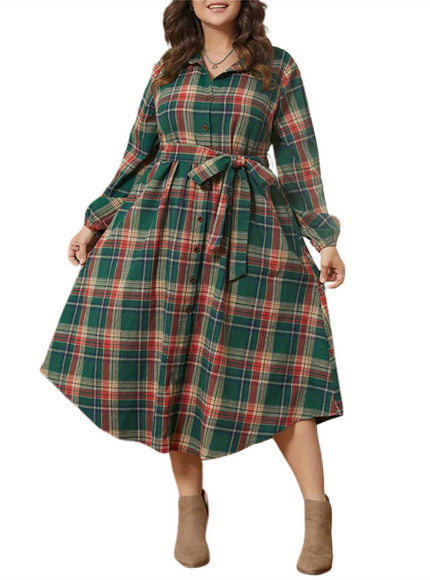 KissICON Elegant Plaid Shirt – Belt Springfall