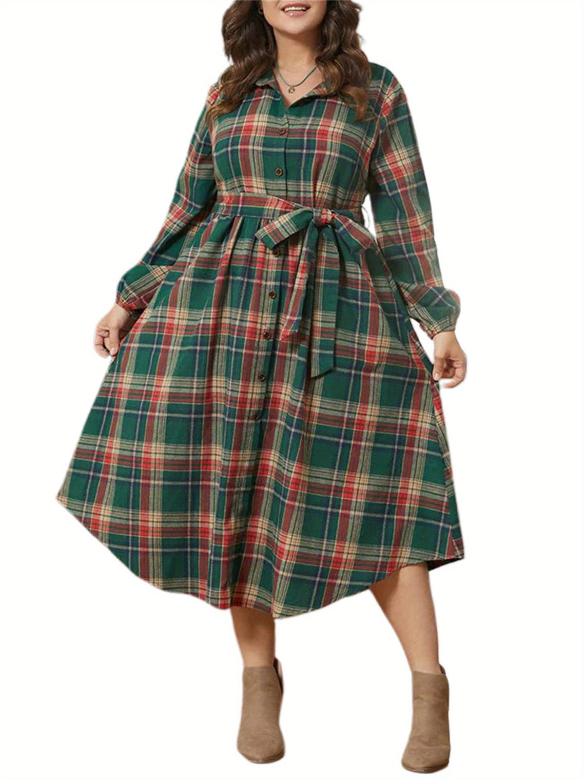 KissICON Elegant Plaid Shirt – Belt Springfall
