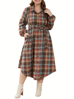 KissICON Elegant Plaid Shirt – Belt Springfall