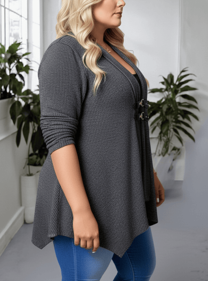 jkthpu-45 Elegant Plus Size Asymmetrical Button Cardigan for FallWinter