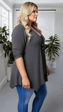 jkthpu-45 Elegant Plus Size Asymmetrical Button Cardigan for FallWinter