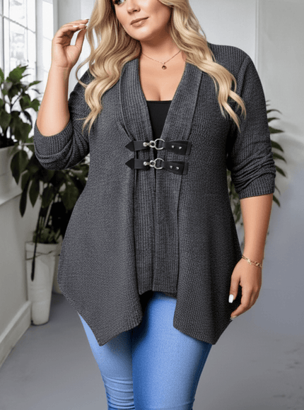 jkthpu-45 Elegant Plus Size Asymmetrical Button Cardigan for FallWinter