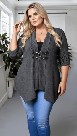 jkthpu-45 Elegant Plus Size Asymmetrical Button Cardigan for FallWinter