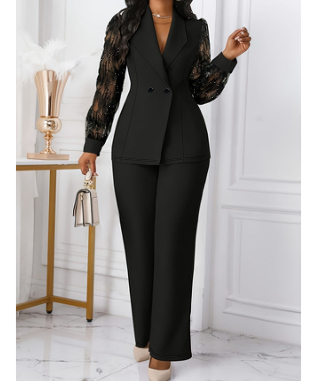 jkthpu-45 Elegant Plus Size Black Suit Blazer Pants Clutch