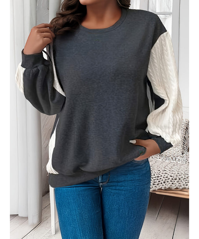 jkthpu-45 Elegant Plus Size Casual Crew Neck Sweatshirt for FallWinter