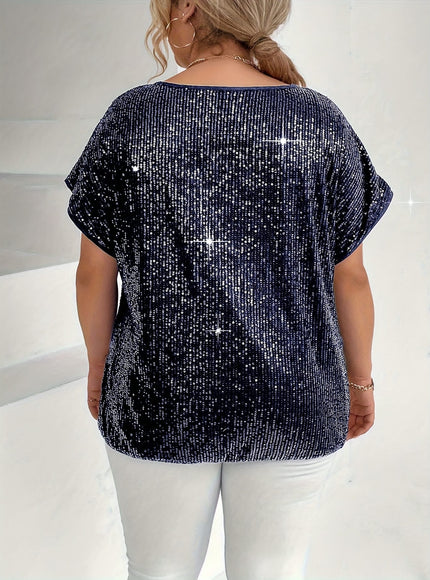 jkthpu-45 Elegant Plus Size Festive Party Short Sleeve TShirt