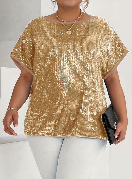 jkthpu-45 Elegant Plus Size Festive Party Short Sleeve TShirt