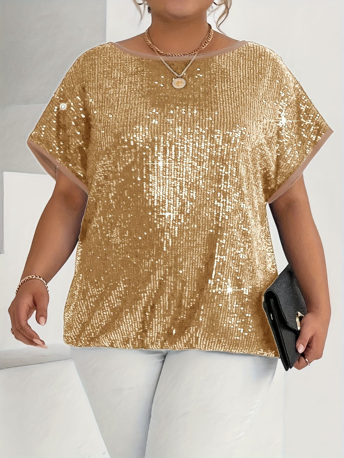 jkthpu-45 Elegant Plus Size Festive Party Short Sleeve TShirt