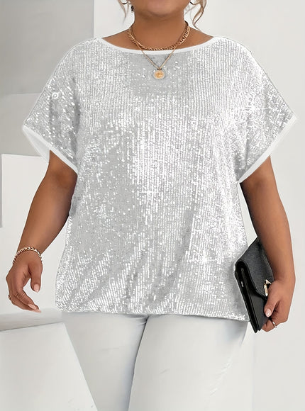 jkthpu-45 Elegant Plus Size Festive Party Short Sleeve TShirt