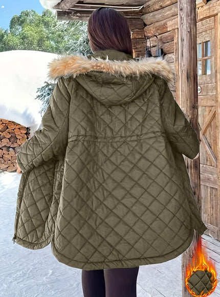 jkthpu-45 Elegant Plus Size FleeceLined Hooded Winter Jacket