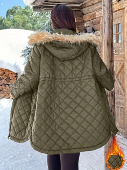 jkthpu-45 Elegant Plus Size FleeceLined Hooded Winter Jacket