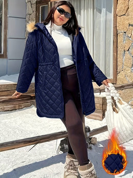 jkthpu-45 Elegant Plus Size FleeceLined Hooded Winter Jacket