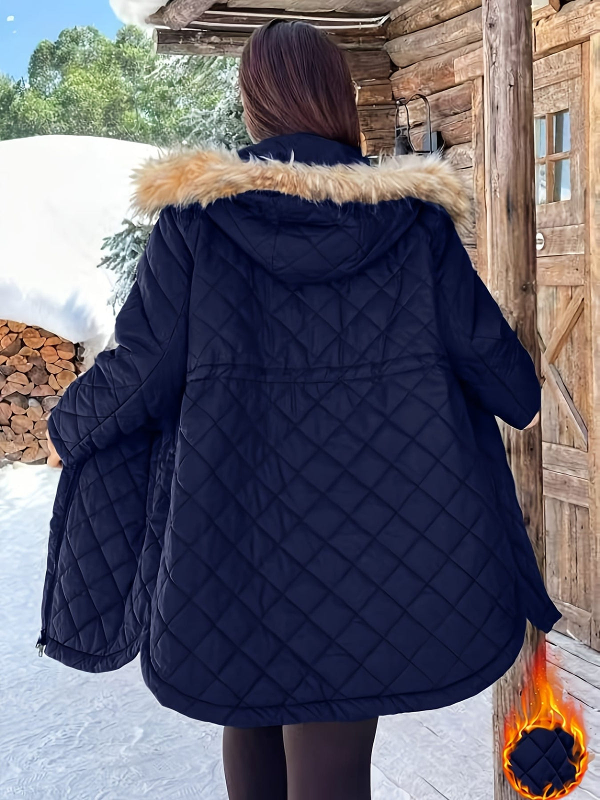 jkthpu-45 Elegant Plus Size FleeceLined Hooded Winter Jacket