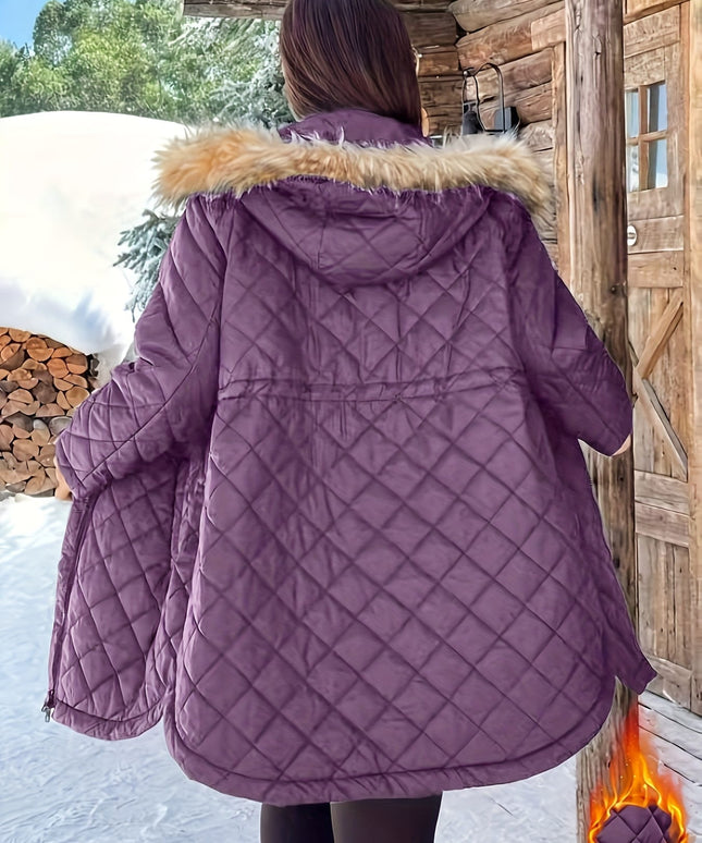 jkthpu-45 Elegant Plus Size FleeceLined Hooded Winter Jacket